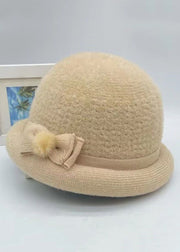 Fine Khaki Bow Knit Cloche Hat