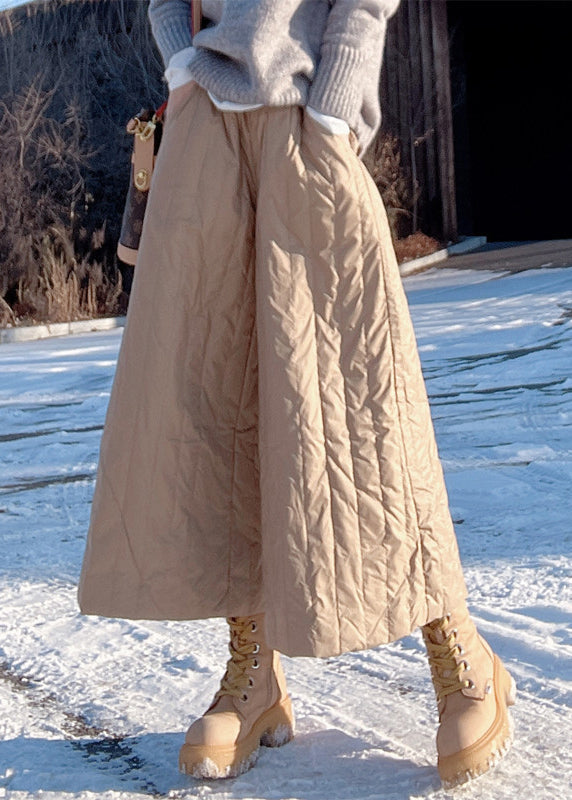 Fine Khaki High Waist Thick Fine Cotton Filled Wide Leg Pants Winter