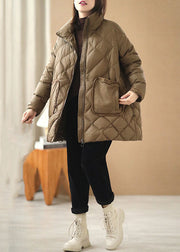 Fine Khaki Zip Up Oversized Thick Big Pockets Duck Down Puffer Jacket Winter