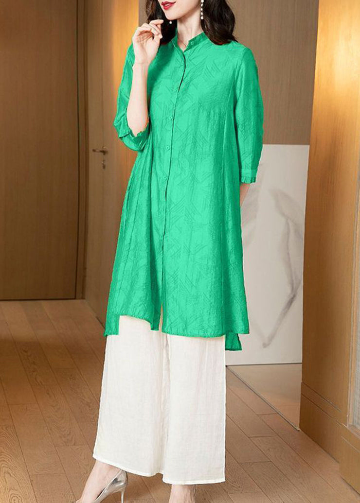 Fine Grass Green Silk Clothing Two Pieces Set Summer