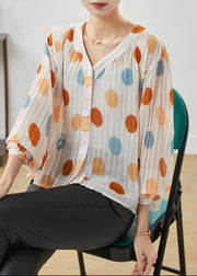 Fine Multicolour Dot Wrinkled Chiffon Blouse Tops Spring