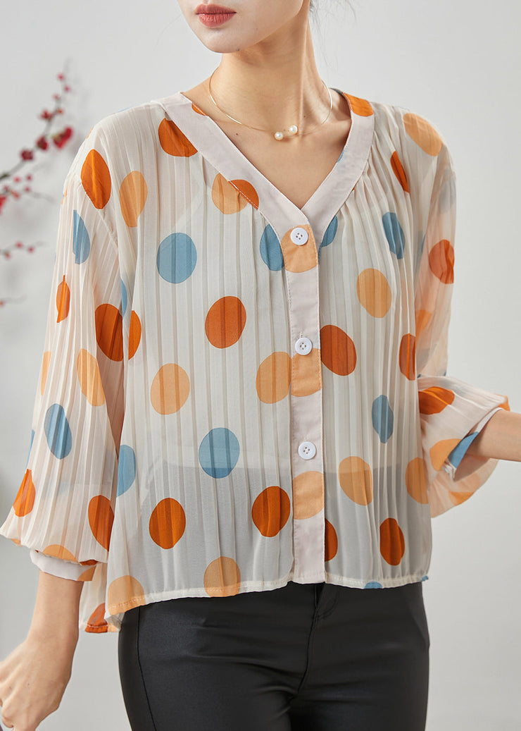 Fine Multicolour Dot Wrinkled Chiffon Blouse Tops Spring