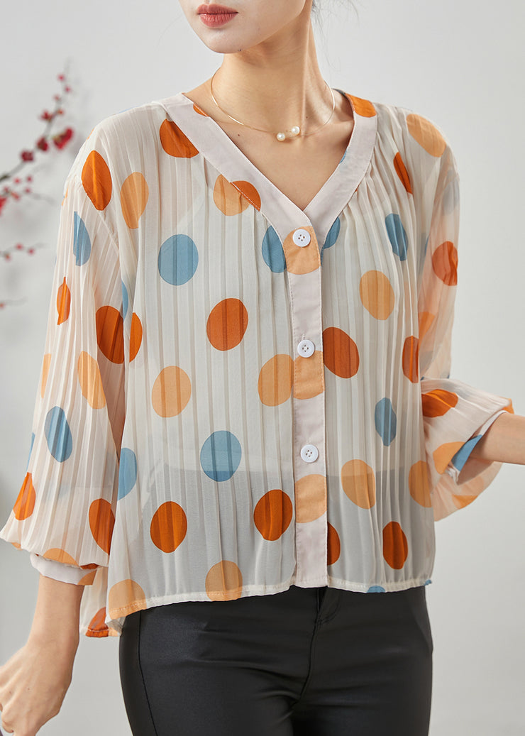 Fine Multicolour Dot Wrinkled Chiffon Blouse Tops Spring