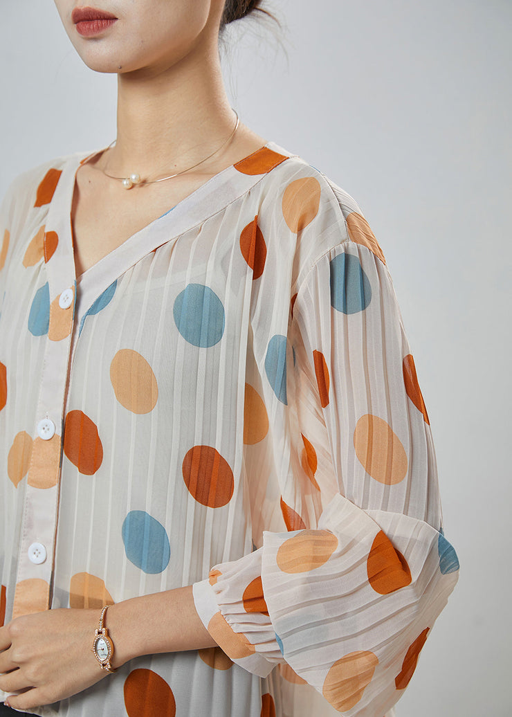 Fine Multicolour Dot Wrinkled Chiffon Blouse Tops Spring