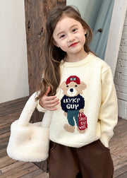 Fine Navy O-Neck Graphic Cotton Knit Kids Girls Sweaters Winter