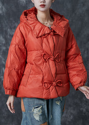 Fine Orange Hooded Drawstring Duck Down Puffer Coat Winter