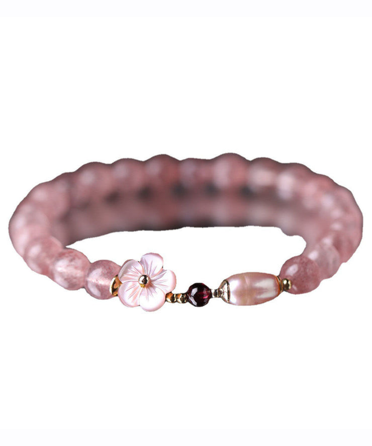 Fine Pink Alloy Crystal Floral Chain Bracelet