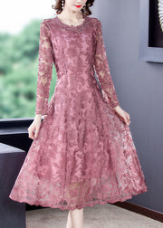 Fine Pink Embroideried Patchwork Lace Holiday Dresses Spring