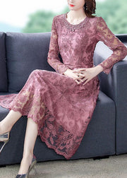 Fine Pink Embroideried Patchwork Lace Holiday Dresses Spring