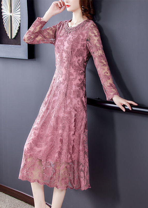 Fine Pink Embroideried Patchwork Lace Holiday Dresses Spring