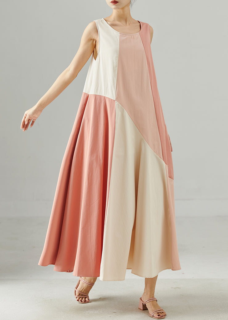 Fine Pink Oversized Patchwork Cotton Maxi Dress Summer