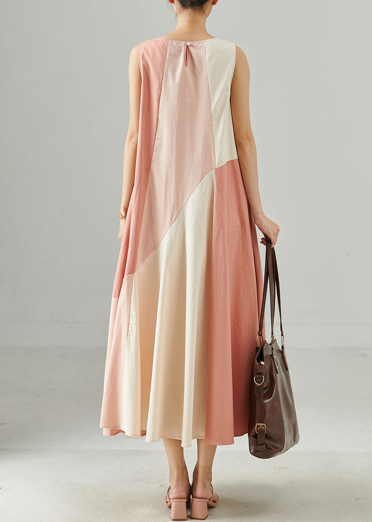 Fine Pink Oversized Patchwork Cotton Maxi Dress Summer