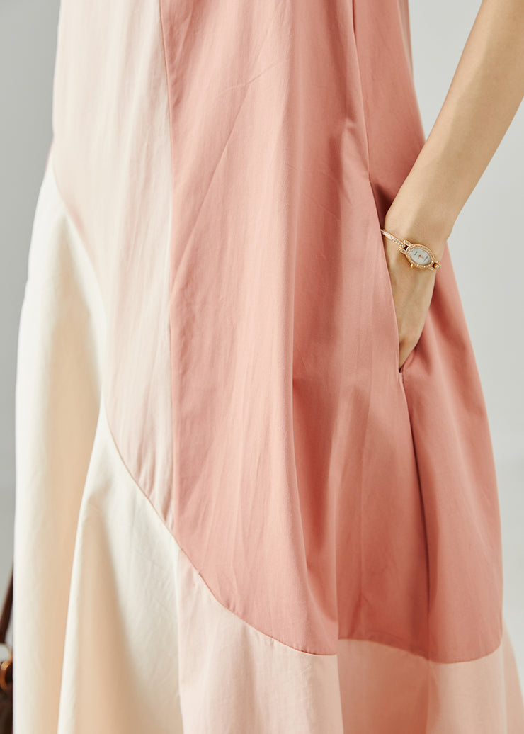 Fine Pink Oversized Patchwork Cotton Maxi Dress Summer