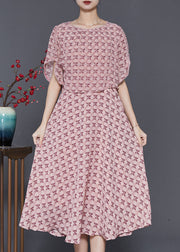 Fine Pink Print Nail Bead Chiffon Fake Two Piece Dress Summer