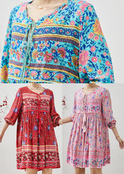 Fine Pink Tasseled Print Cotton Beach Dresses Fall