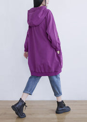 Fine Purple Hooded Print Cotton Mid Dress Spring