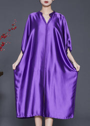 Fine Purple Side Open Draping Silk Vacation Dresses Spring