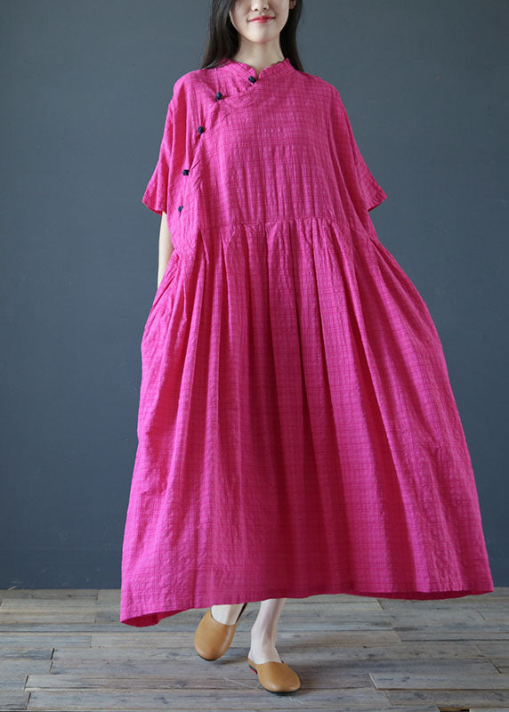 Fine Rose Oversized Exra Large Hem Cotton Maxi Dress Short Sleeve