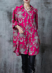 Fine Rose Oversized Print Chiffon Long Shirts Summer