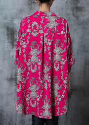 Fine Rose Oversized Print Chiffon Long Shirts Summer