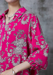 Fine Rose Oversized Print Chiffon Long Shirts Summer