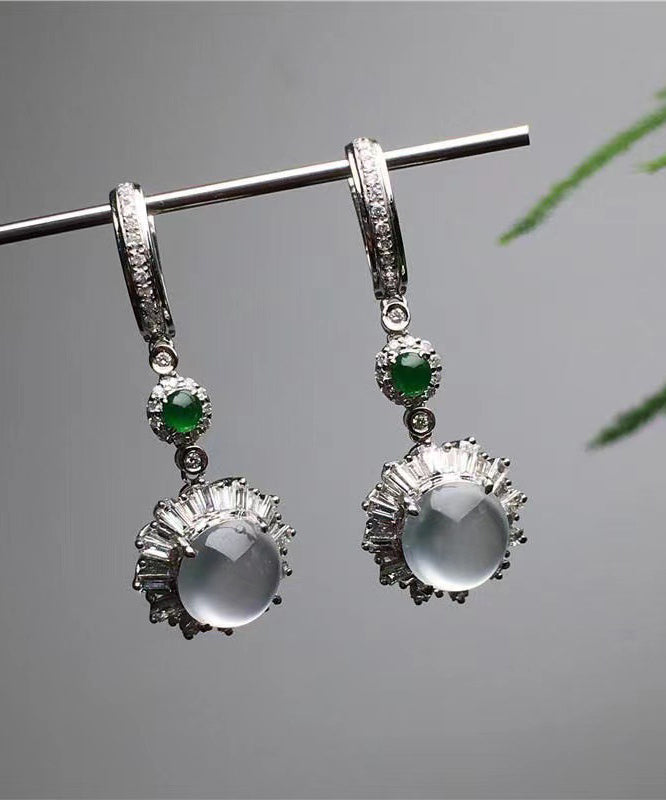 Fine Silk Sterling Silver Jade Glass Drop Earrings