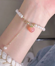 Fine White Alloy Honey Peach Pearl Charm Bracelet