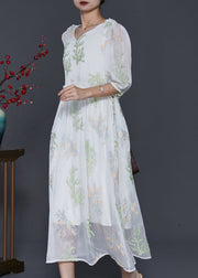 Fine White Embroidered Silk Cinched Dress Summer