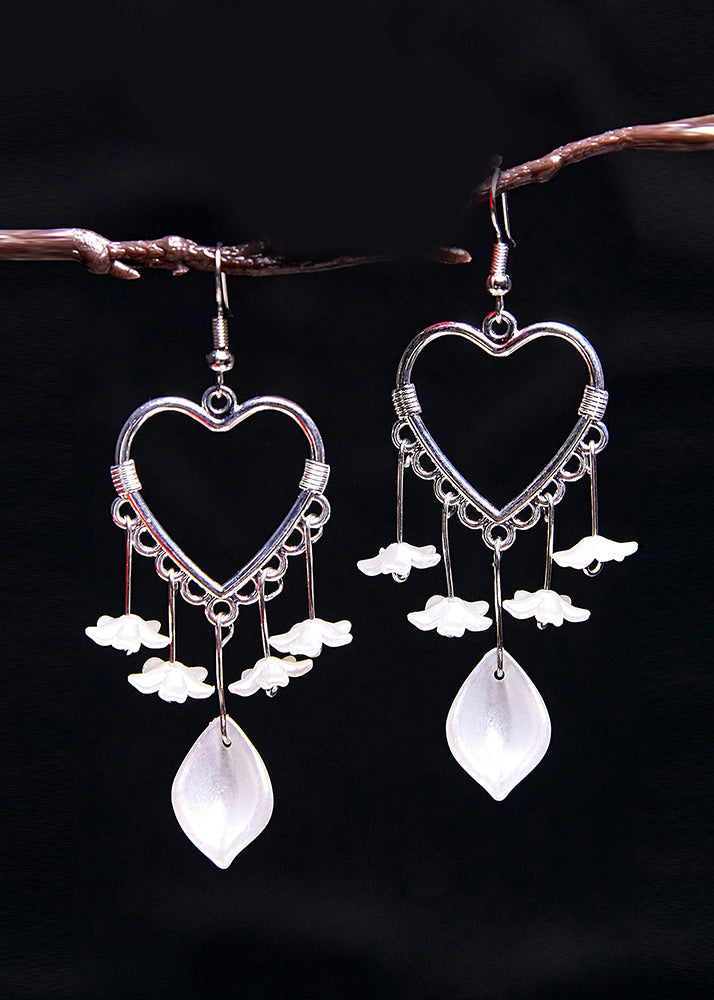 Fine White Flower Acrylic Heart-shaped Drop Earrings