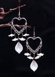 Fine White Flower Acrylic Heart-shaped Drop Earrings