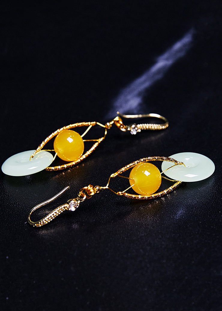 Fine White Jade Handmade Concatenation Beeswax Drop Earrings