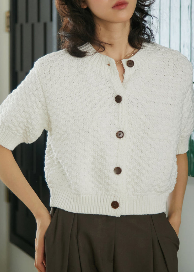 Fine White O-Neck Button Cozy Knit Sweaters Fall