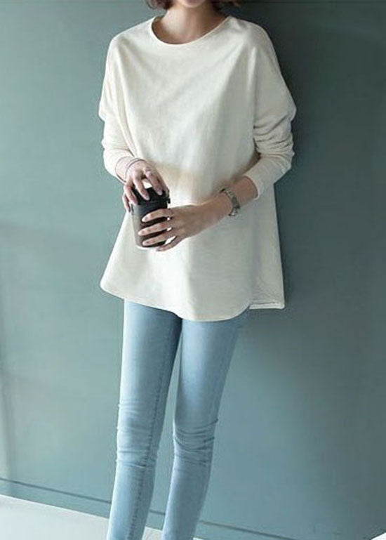 Fine White O Neck Patchwork Cotton Blouse Top Spring