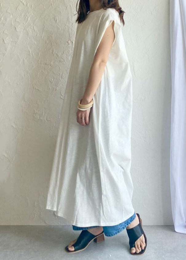 Fine White O Neck Patchwork Cotton Dress Sleeveless