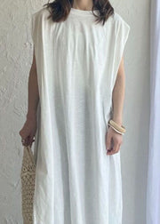 Fine White O Neck Patchwork Cotton Dress Sleeveless