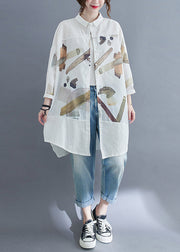 Fine White Print Patchwork Cotton Shirt Dress Fall