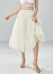 Fine White Ruffled Exra Large Hem Tulle A Line Skirt Summer