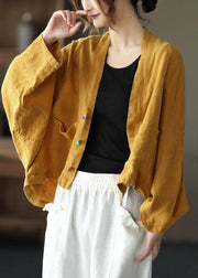 Fine Yellow Bat wing Sleeve Pockets Coat Short - bagstylebliss