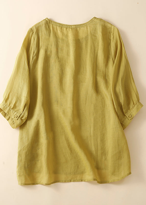 Fine Yellow Embroideried Patchwork Side Open Linen Tank Summer