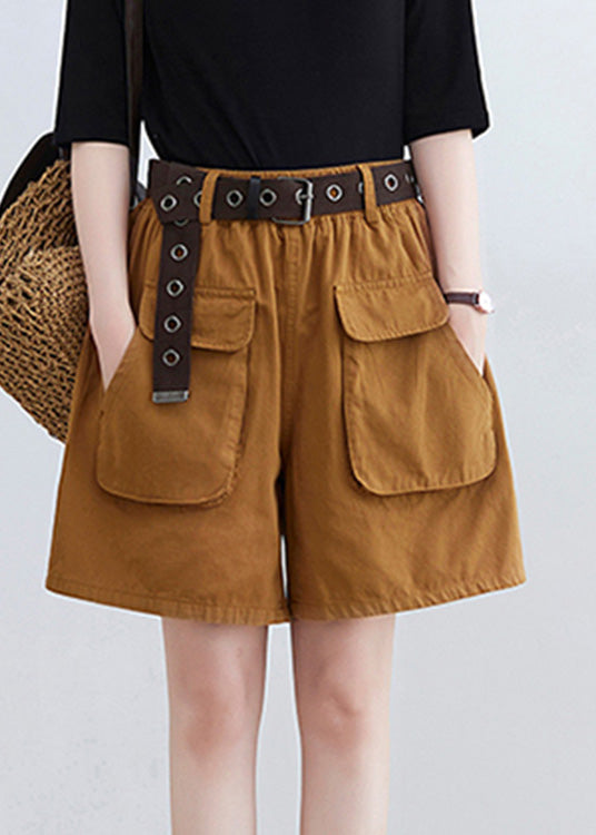 Fine Yellow Patchwork Sashes Shorts Summer