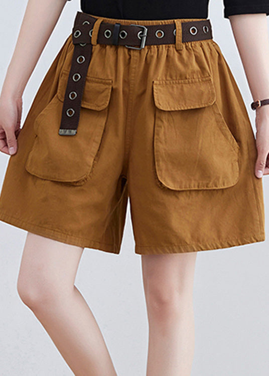 Fine Yellow Patchwork Sashes Shorts Summer