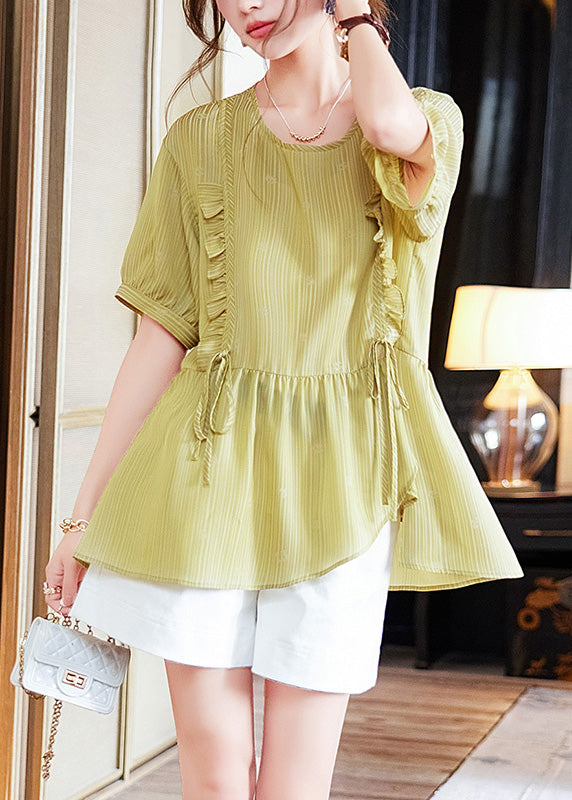 Fine Yellow Ruffled Patchwork Top Short Sleeve