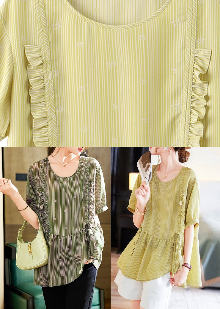 Fine Yellow Ruffled Patchwork Top Short Sleeve