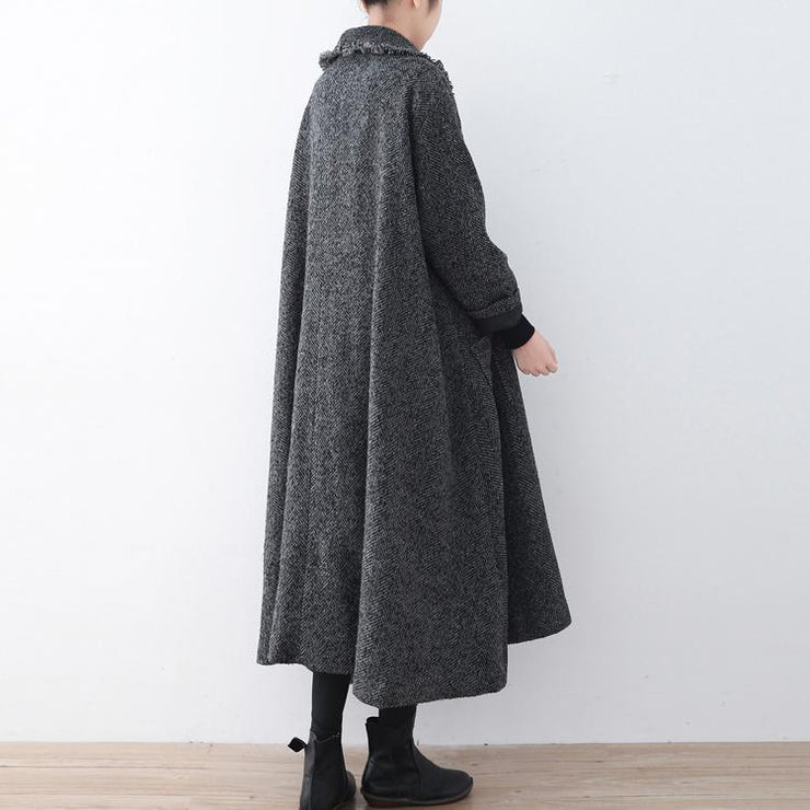 Fine black gray wool jackets trendy plus size long jackets 2017 coat