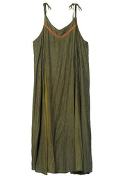 Fitted Army Green Oversized Patchwork Cotton Beach Dress Summer