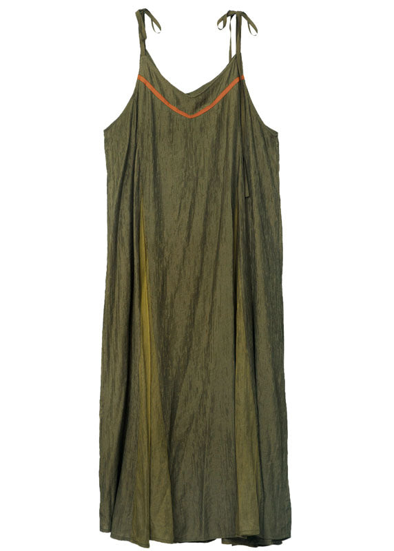 Fitted Army Green Oversized Patchwork Cotton Beach Dress Summer