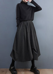 Fitted Black Asymmetrical Design Plaid Cotton Skirts Summer