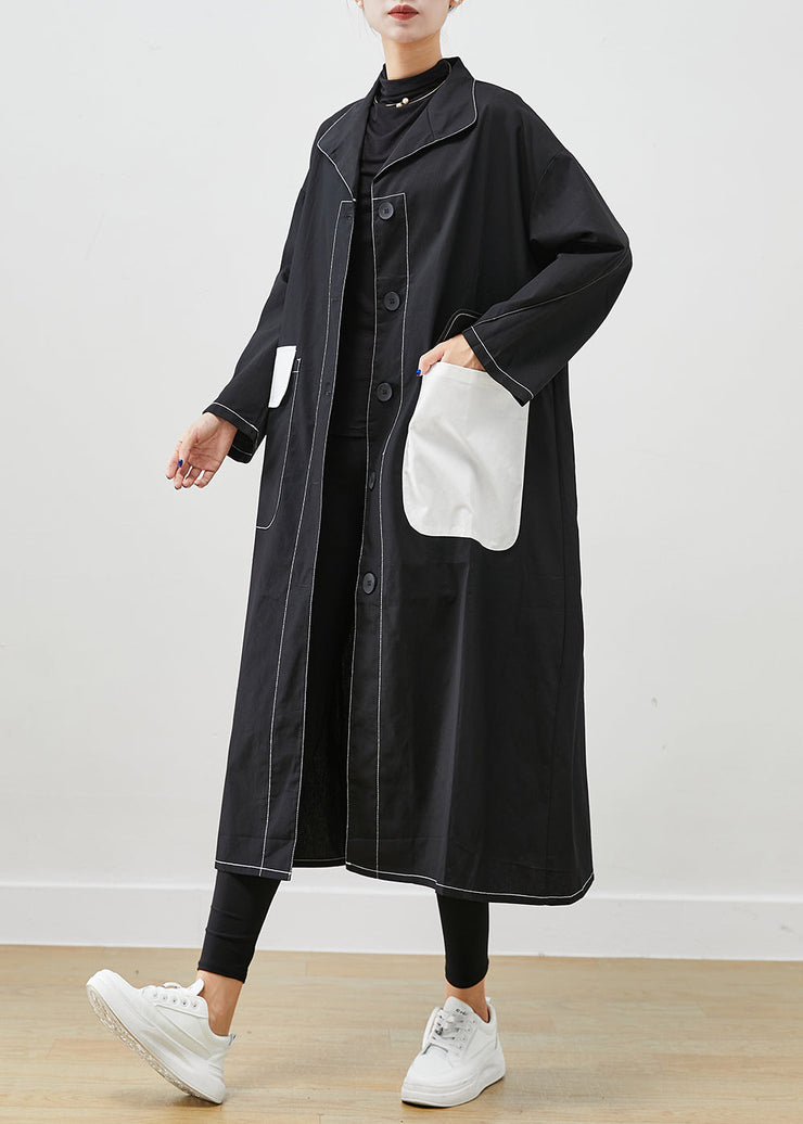 Fitted Black Asymmetrical Oversized Cotton Coats Fall