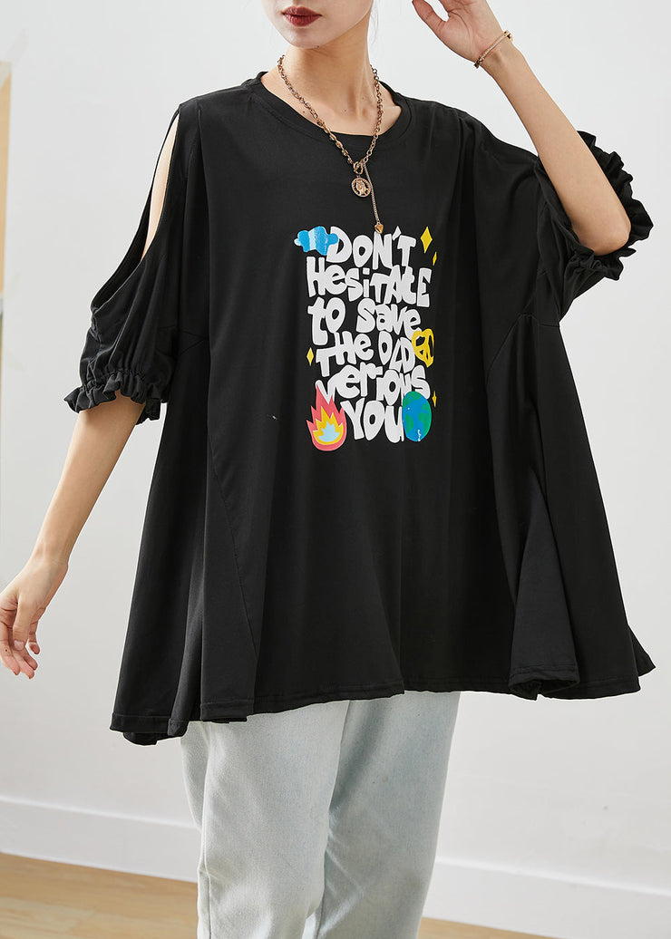 Fitted Black Cold Shoulder Oversized Cotton Tank Tops Summer