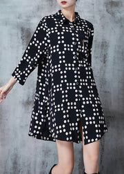 Fitted Black Dot Tasseled Cotton Long Shirt Summer